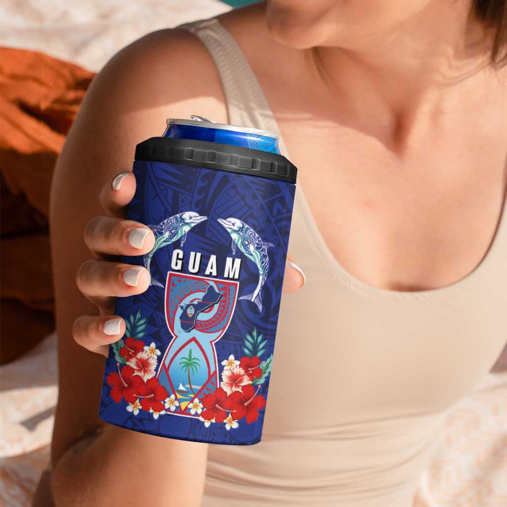 Guam Liberation Day 4 in 1 Can Cooler Tumbler The Tribal Latte Stone and Dolphins with Hibiscus Chamorro Culture LT03 - Polynesian Pride