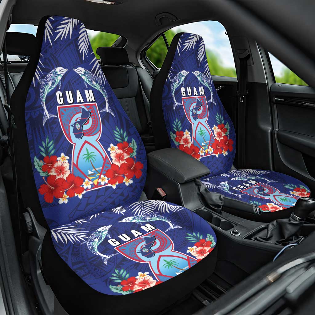 Guam Liberation Day Car Seat Cover The Tribal Latte Stone and Dolphins with Hibiscus Chamorro Culture LT03 One Size Blue - Polynesian Pride