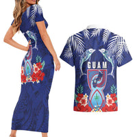 Guam Liberation Day Couples Matching Short Sleeve Bodycon Dress and Hawaiian Shirt The Tribal Latte Stone and Dolphins with Hibiscus Chamorro Culture LT03 - Polynesian Pride