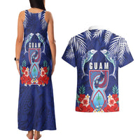 Guam Liberation Day Couples Matching Tank Maxi Dress and Hawaiian Shirt The Tribal Latte Stone and Dolphins with Hibiscus Chamorro Culture LT03 - Polynesian Pride