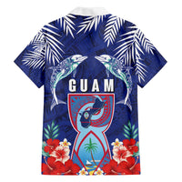 Guam Liberation Day Family Matching Off The Shoulder Long Sleeve Dress and Hawaiian Shirt The Tribal Latte Stone and Dolphins with Hibiscus Chamorro Culture LT03 - Polynesian Pride