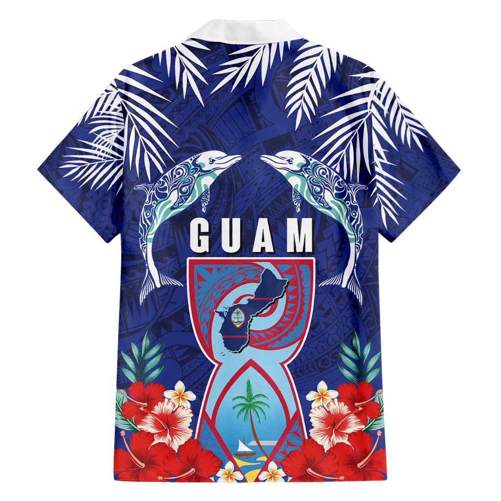 Guam Liberation Day Family Matching Off Shoulder Maxi Dress and Hawaiian Shirt The Tribal Latte Stone and Dolphins with Hibiscus Chamorro Culture LT03 - Polynesian Pride