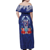 Guam Liberation Day Family Matching Off Shoulder Maxi Dress and Hawaiian Shirt The Tribal Latte Stone and Dolphins with Hibiscus Chamorro Culture LT03 - Polynesian Pride