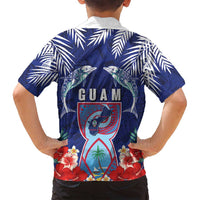 Guam Liberation Day Family Matching Puletasi and Hawaiian Shirt The Tribal Latte Stone and Dolphins with Hibiscus Chamorro Culture LT03 - Polynesian Pride