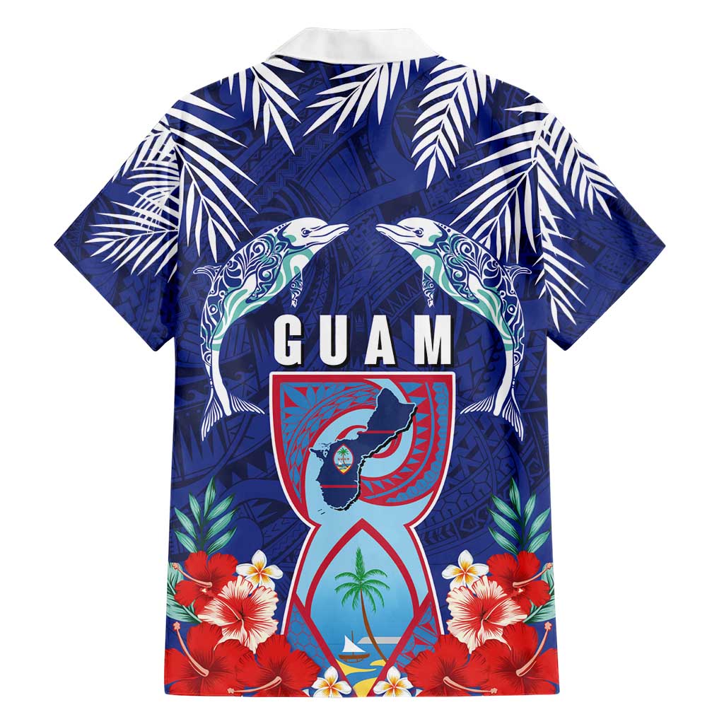 Guam Liberation Day Family Matching Short Sleeve Bodycon Dress and Hawaiian Shirt The Tribal Latte Stone and Dolphins with Hibiscus Chamorro Culture LT03 - Polynesian Pride