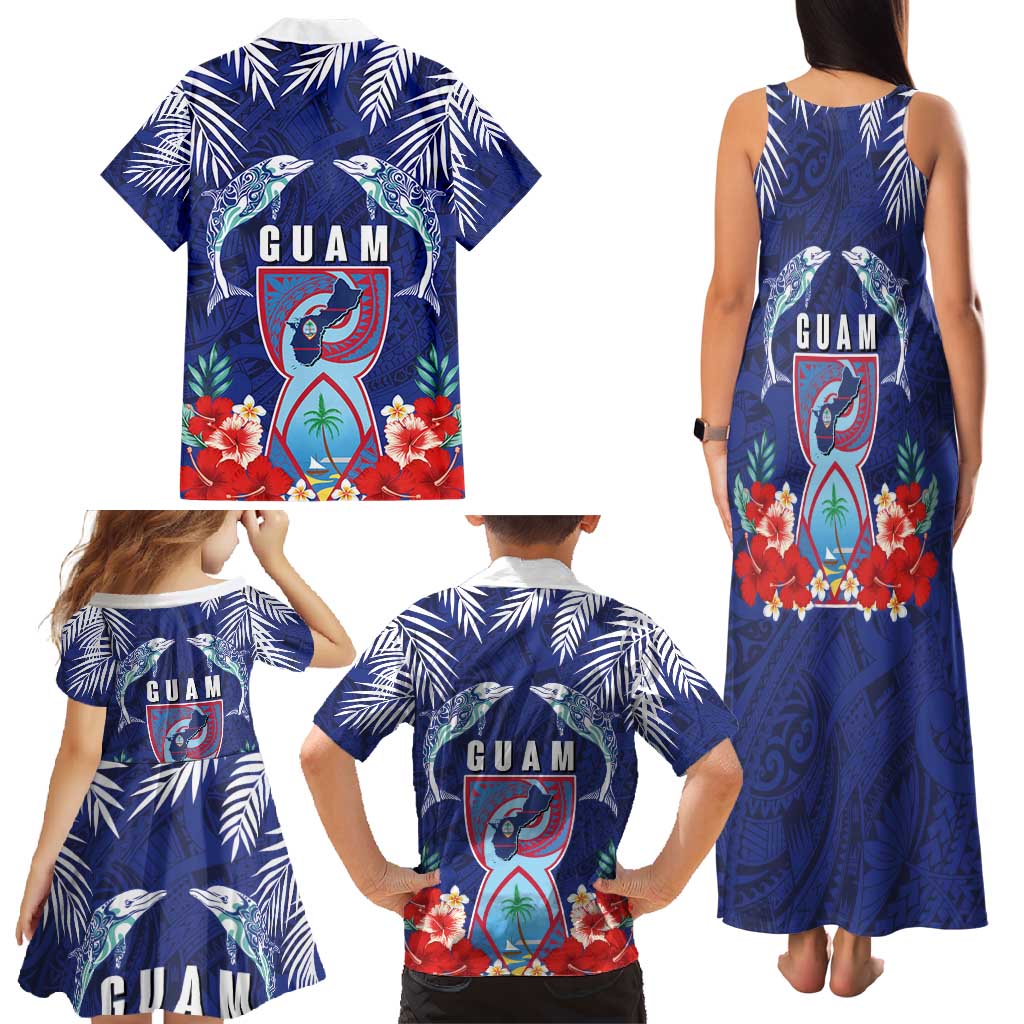 Guam Liberation Day Family Matching Tank Maxi Dress and Hawaiian Shirt The Tribal Latte Stone and Dolphins with Hibiscus Chamorro Culture LT03 - Polynesian Pride