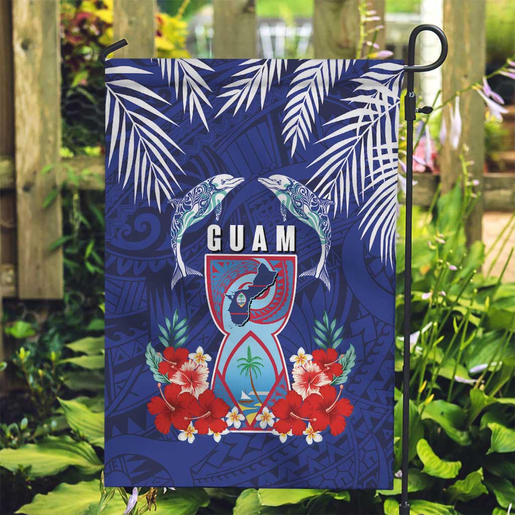 Guam Liberation Day Garden Flag The Tribal Latte Stone and Dolphins with Hibiscus Chamorro Culture LT03 Garden Flag Blue - Polynesian Pride