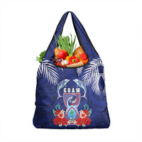 Guam Liberation Day Grocery Bag The Tribal Latte Stone and Dolphins with Hibiscus Chamorro Culture LT03 1-pack One Size Blue - Polynesian Pride
