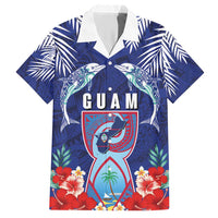 Guam Liberation Day Hawaiian Shirt The Tribal Latte Stone and Dolphins with Hibiscus Chamorro Culture LT03 Blue - Polynesian Pride