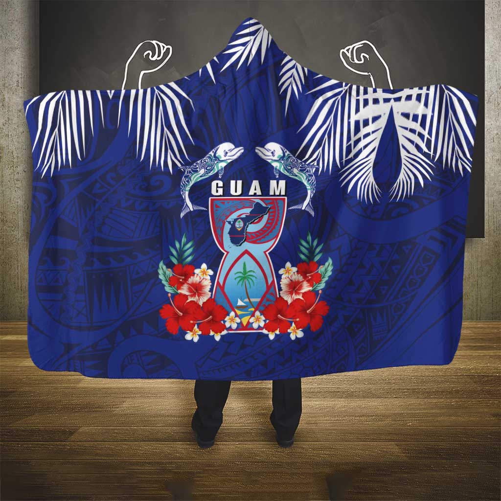 Guam Liberation Day Hooded Blanket The Tribal Latte Stone and Dolphins with Hibiscus Chamorro Culture LT03 - Polynesian Pride