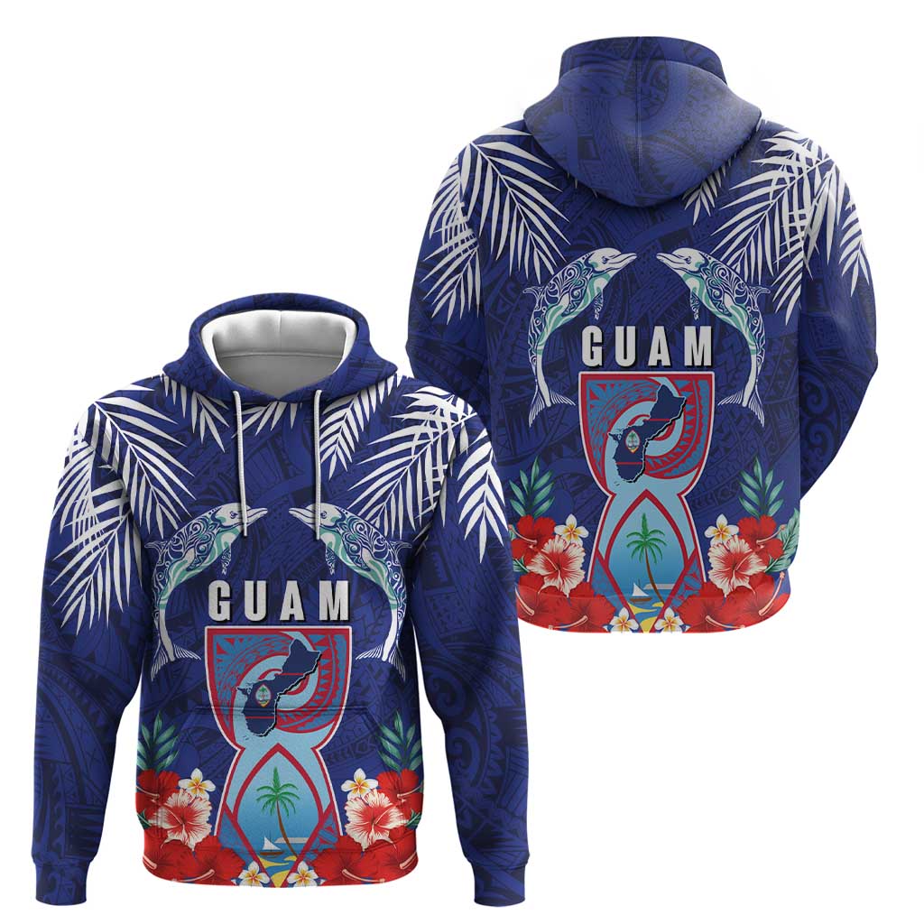 Guam Liberation Day Hoodie The Tribal Latte Stone and Dolphins with Hibiscus Chamorro Culture LT03 - Polynesian Pride
