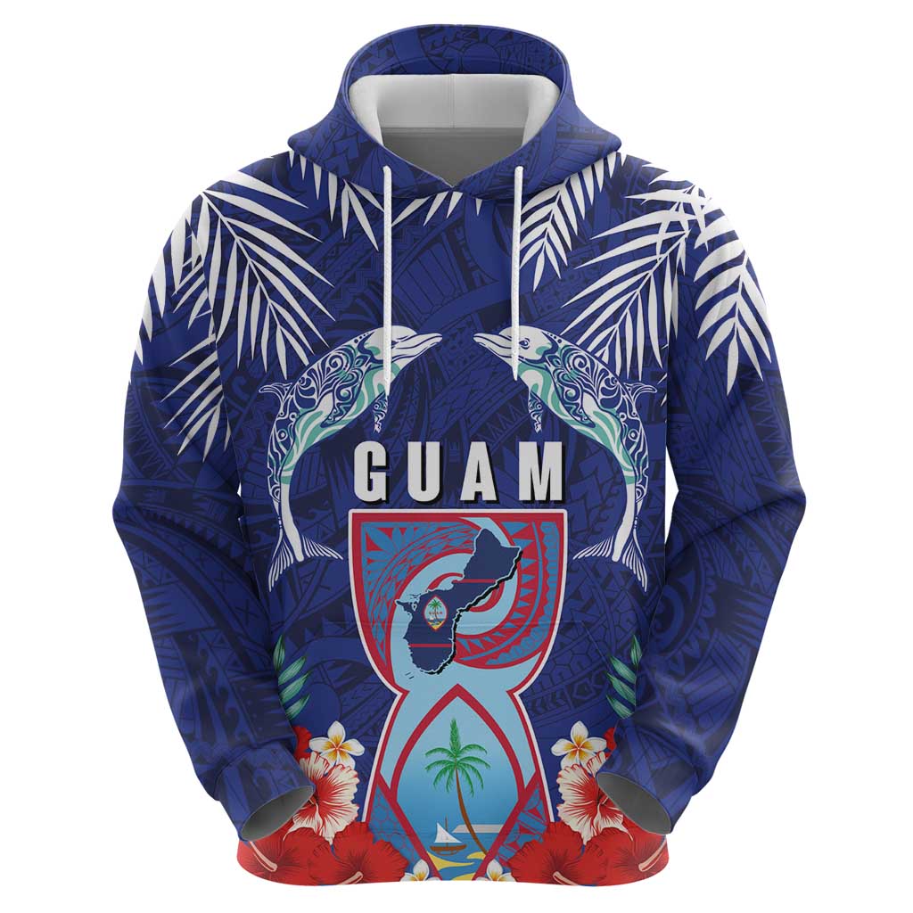 Guam Liberation Day Hoodie The Tribal Latte Stone and Dolphins with Hibiscus Chamorro Culture LT03 - Polynesian Pride