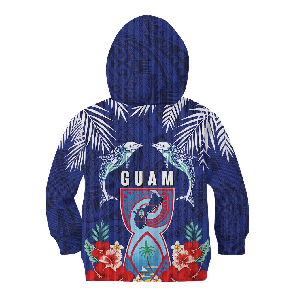 Guam Liberation Day Kid Hoodie The Tribal Latte Stone and Dolphins with Hibiscus Chamorro Culture LT03 - Polynesian Pride