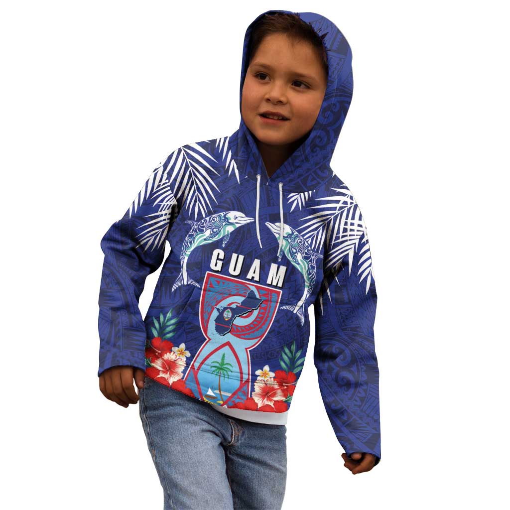 Guam Liberation Day Kid Hoodie The Tribal Latte Stone and Dolphins with Hibiscus Chamorro Culture LT03 - Polynesian Pride