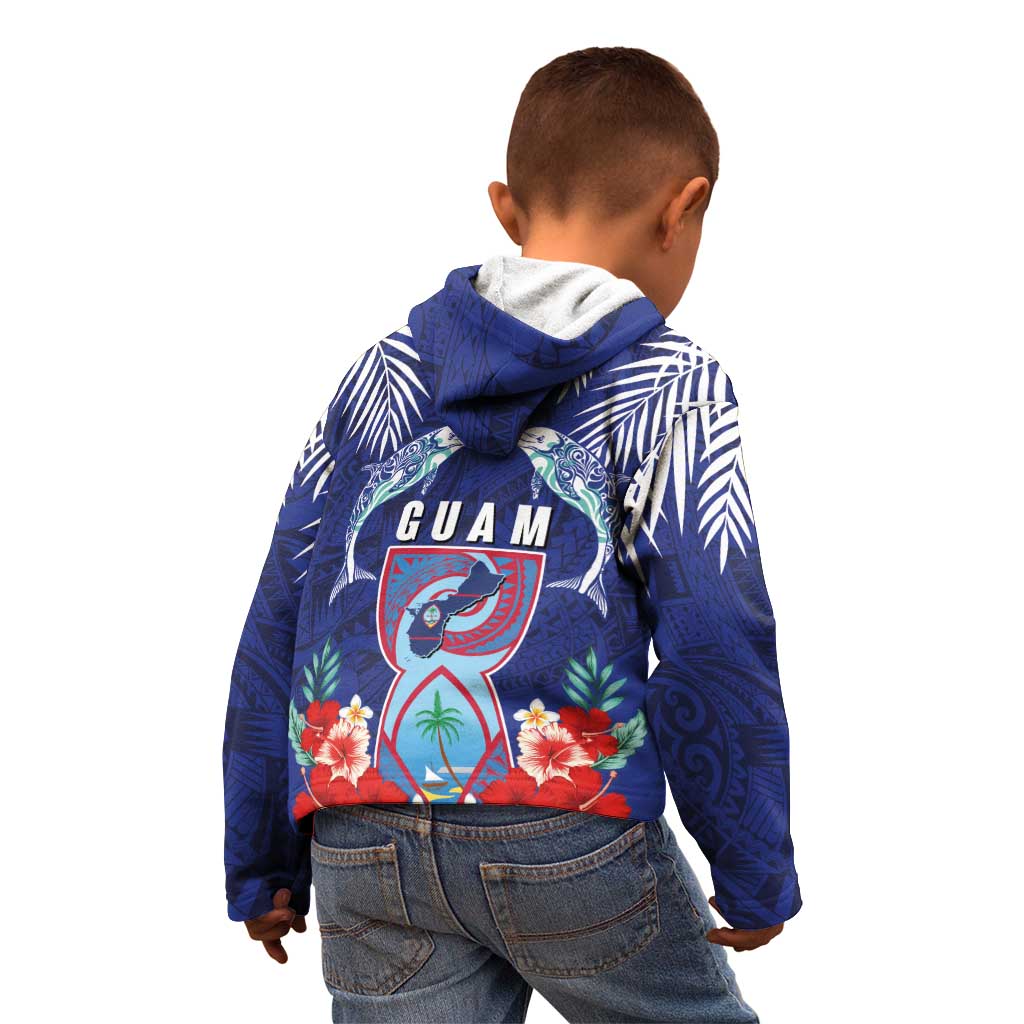 Guam Liberation Day Kid Hoodie The Tribal Latte Stone and Dolphins with Hibiscus Chamorro Culture LT03 - Polynesian Pride