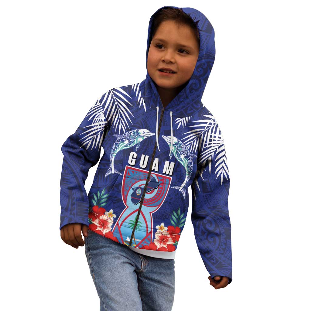 Guam Liberation Day Kid Hoodie The Tribal Latte Stone and Dolphins with Hibiscus Chamorro Culture LT03 - Polynesian Pride