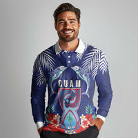 Guam Liberation Day Long Sleeve Polo Shirt The Tribal Latte Stone and Dolphins with Hibiscus Chamorro Culture LT03 - Polynesian Pride