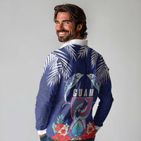 Guam Liberation Day Long Sleeve Polo Shirt The Tribal Latte Stone and Dolphins with Hibiscus Chamorro Culture LT03 - Polynesian Pride