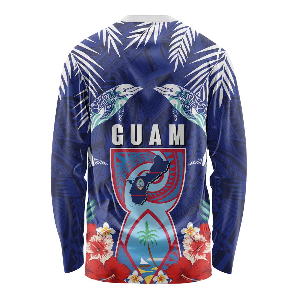 Guam Liberation Day Long Sleeve Shirt The Tribal Latte Stone and Dolphins with Hibiscus Chamorro Culture LT03 - Polynesian Pride