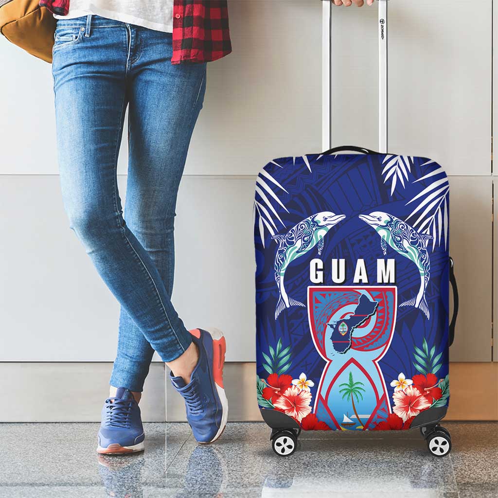 Guam Liberation Day Luggage Cover The Tribal Latte Stone and Dolphins with Hibiscus Chamorro Culture LT03 - Polynesian Pride