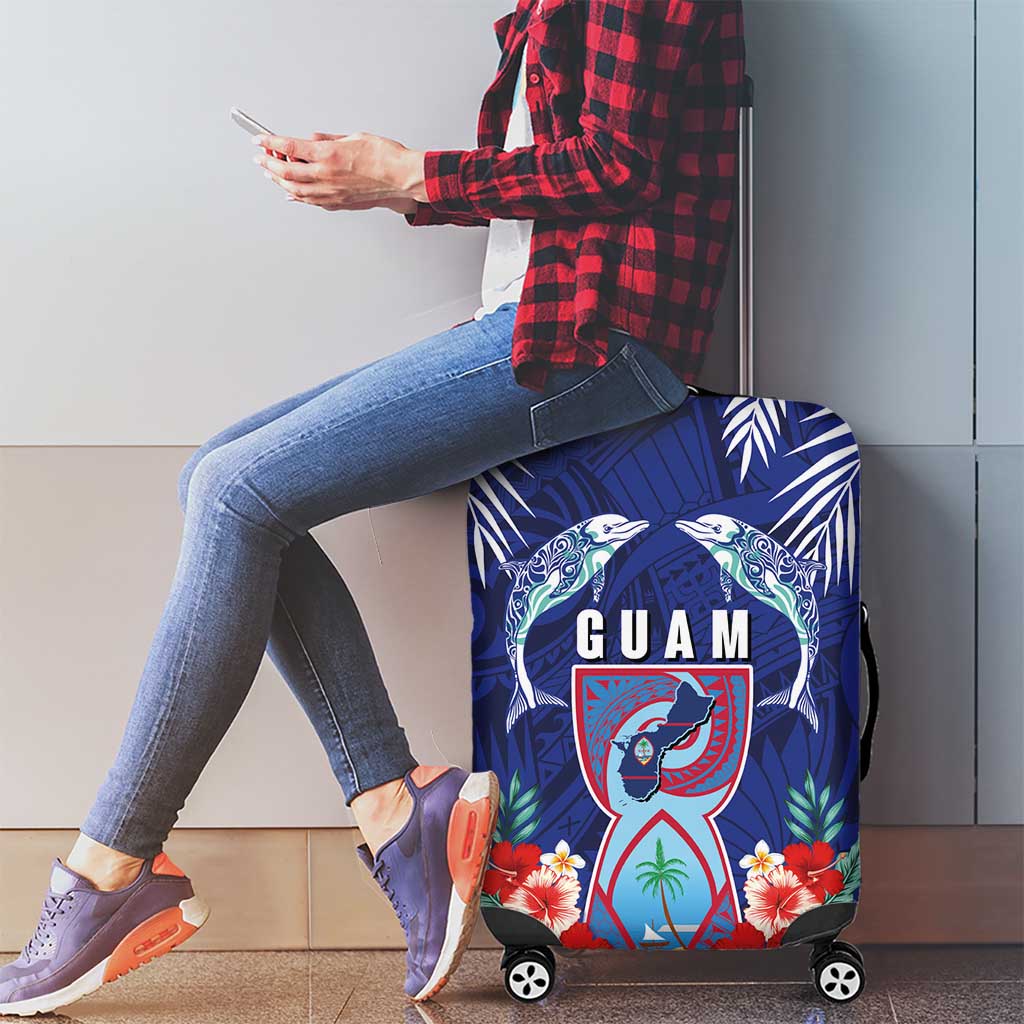 Guam Liberation Day Luggage Cover The Tribal Latte Stone and Dolphins with Hibiscus Chamorro Culture LT03 - Polynesian Pride