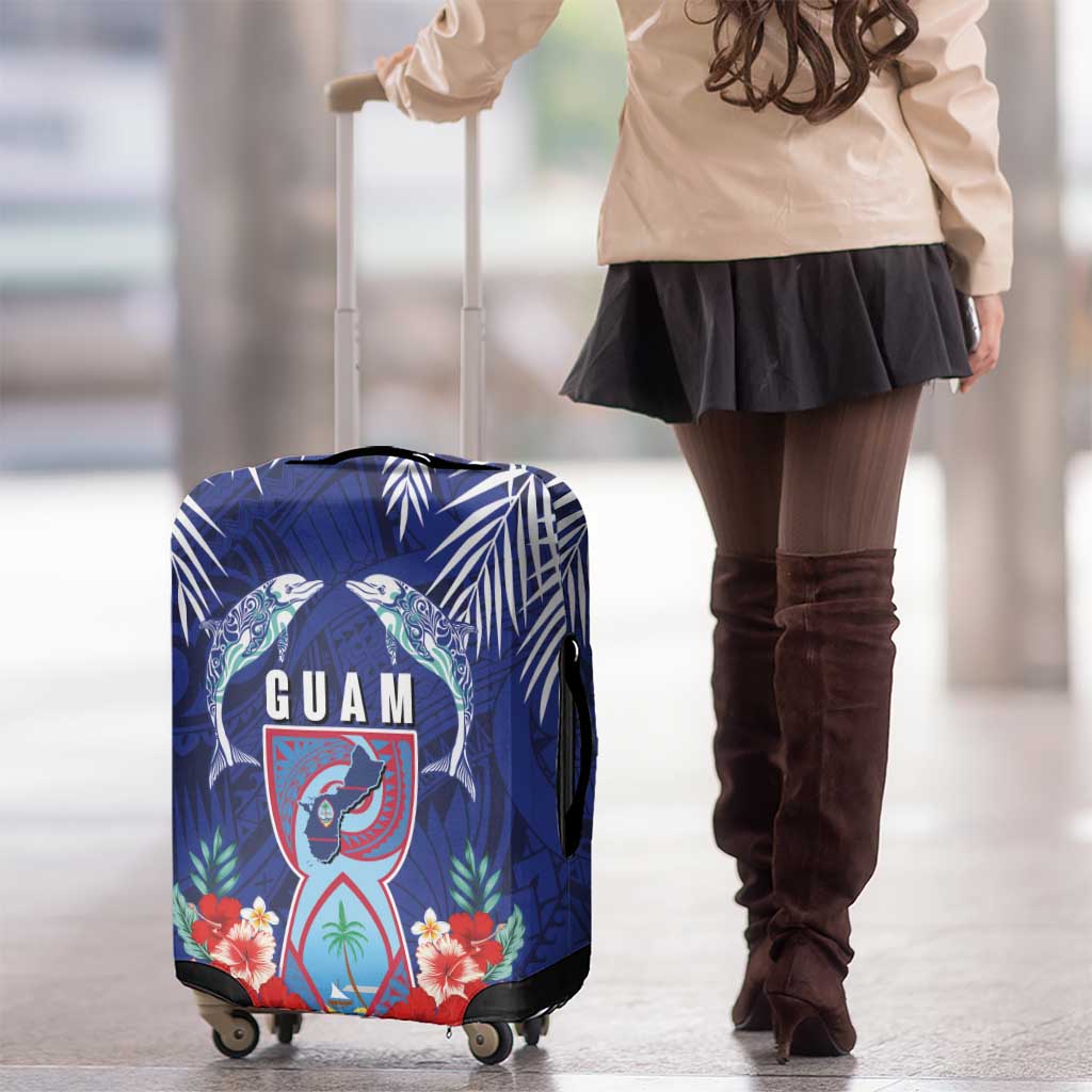 Guam Liberation Day Luggage Cover The Tribal Latte Stone and Dolphins with Hibiscus Chamorro Culture LT03 - Polynesian Pride