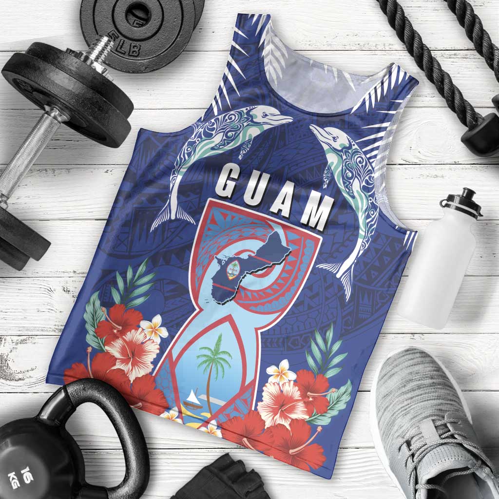 Guam Liberation Day Men Tank Top The Tribal Latte Stone and Dolphins with Hibiscus Chamorro Culture LT03 - Polynesian Pride