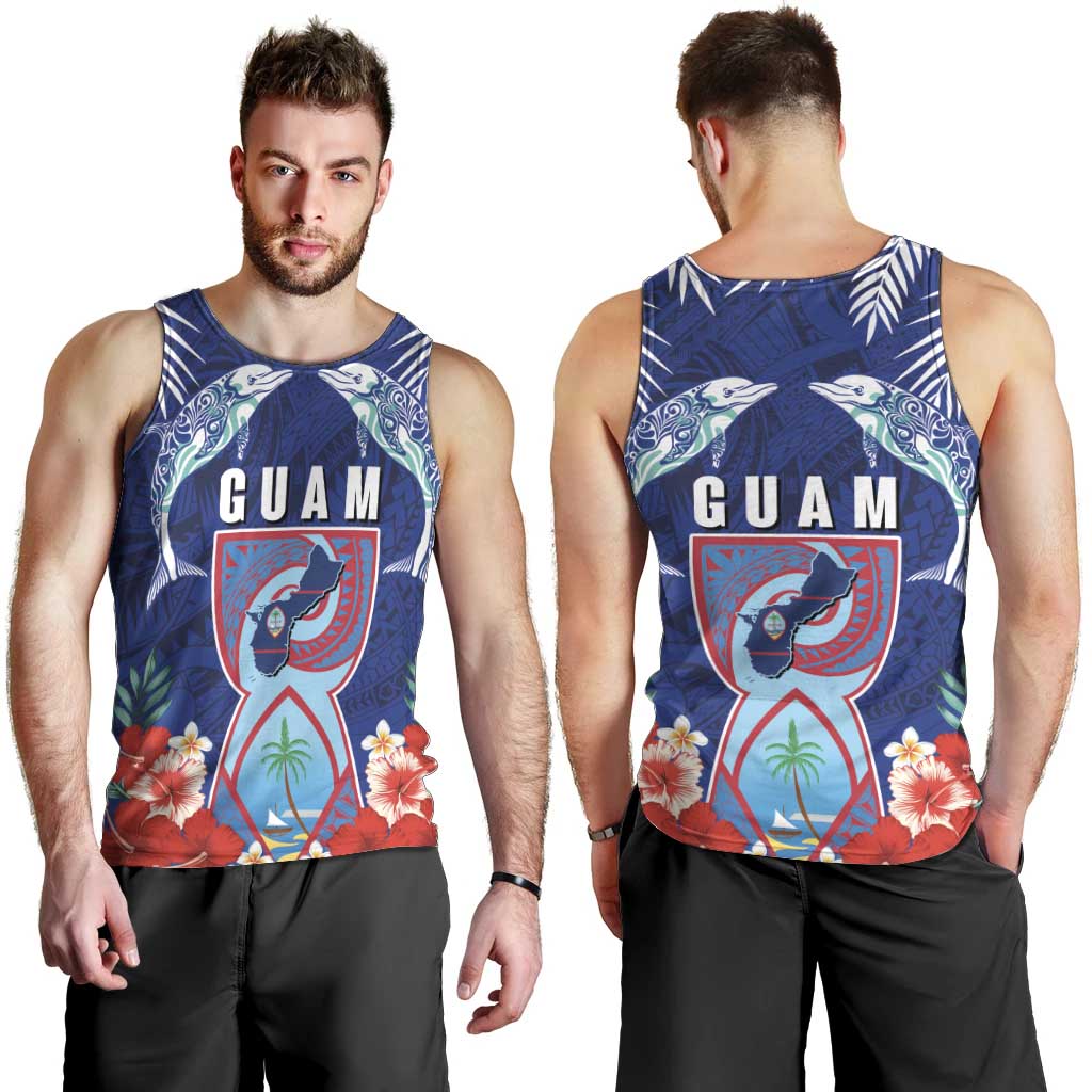 Guam Liberation Day Men Tank Top The Tribal Latte Stone and Dolphins with Hibiscus Chamorro Culture LT03 - Polynesian Pride