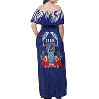Guam Liberation Day Off Shoulder Maxi Dress The Tribal Latte Stone and Dolphins with Hibiscus Chamorro Culture LT03 - Polynesian Pride