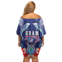 Guam Liberation Day Off Shoulder Short Dress The Tribal Latte Stone and Dolphins with Hibiscus Chamorro Culture LT03 - Polynesian Pride