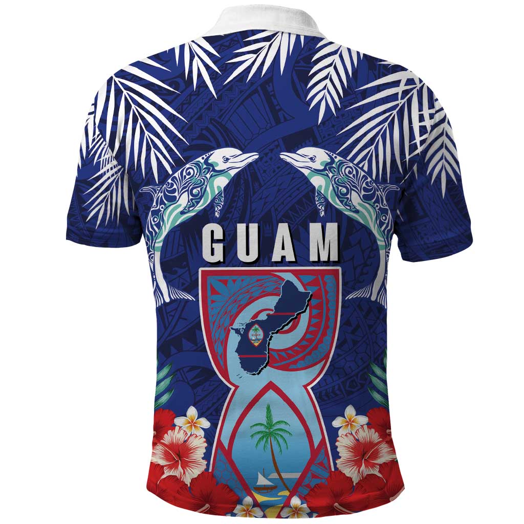 Guam Liberation Day Polo Shirt The Tribal Latte Stone and Dolphins with Hibiscus Chamorro Culture LT03 - Polynesian Pride