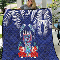 Guam Liberation Day Quilt The Tribal Latte Stone and Dolphins with Hibiscus Chamorro Culture LT03 Blue - Polynesian Pride