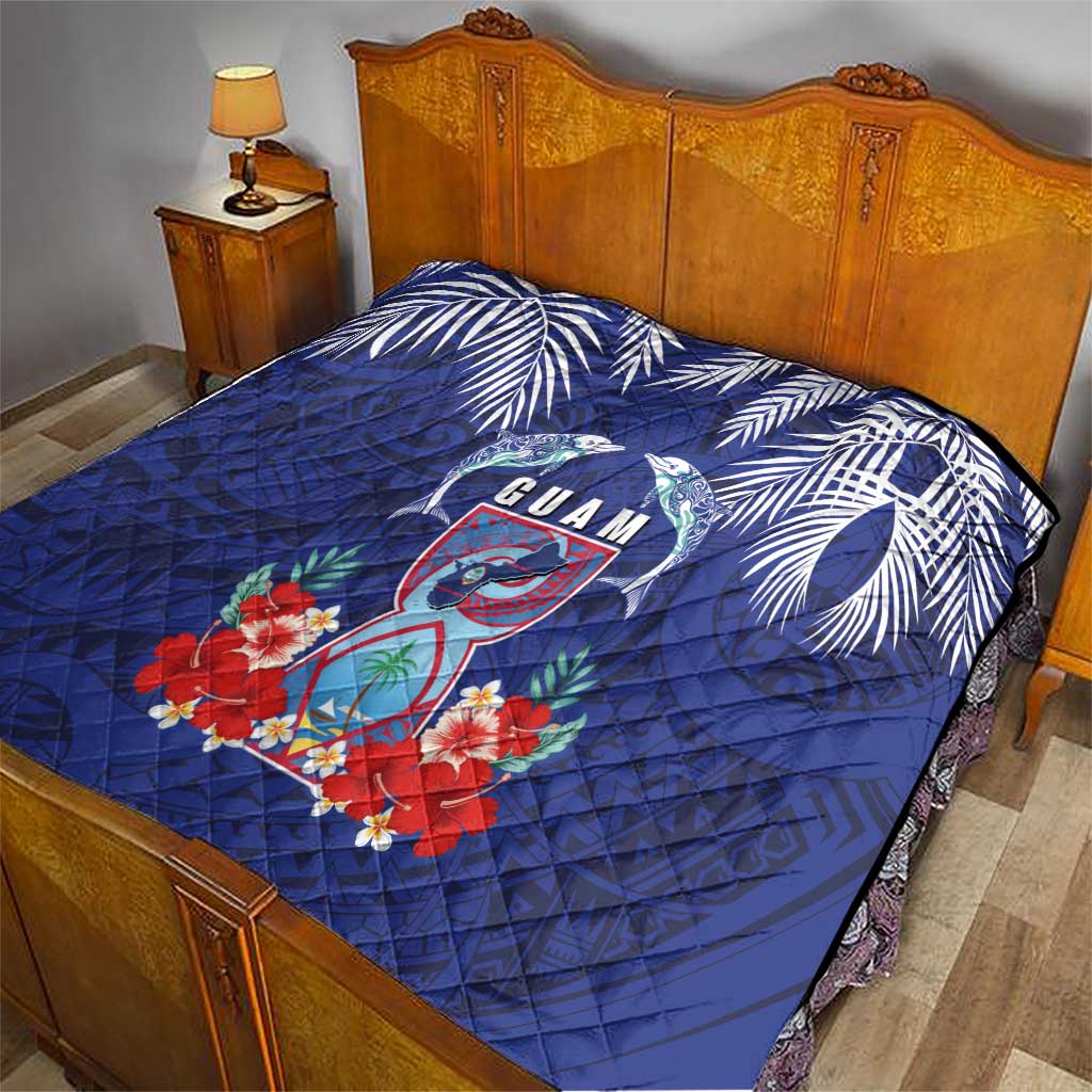 Guam Liberation Day Quilt The Tribal Latte Stone and Dolphins with Hibiscus Chamorro Culture LT03 - Polynesian Pride