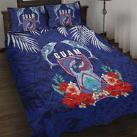Guam Liberation Day Quilt Bed Set The Tribal Latte Stone and Dolphins with Hibiscus Chamorro Culture LT03 Blue - Polynesian Pride