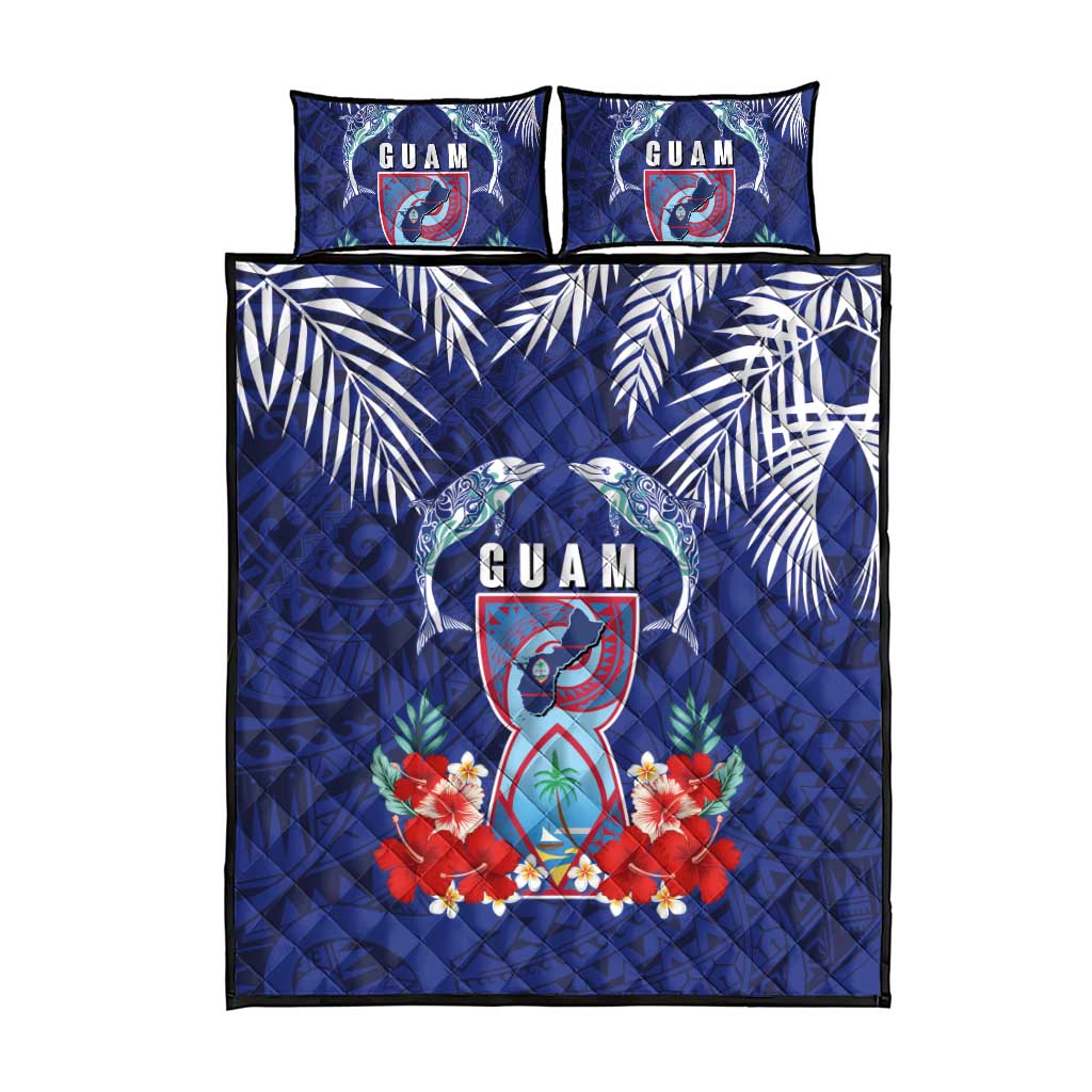 Guam Liberation Day Quilt Bed Set The Tribal Latte Stone and Dolphins with Hibiscus Chamorro Culture LT03 - Polynesian Pride