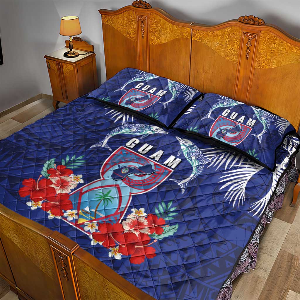 Guam Liberation Day Quilt Bed Set The Tribal Latte Stone and Dolphins with Hibiscus Chamorro Culture LT03 - Polynesian Pride