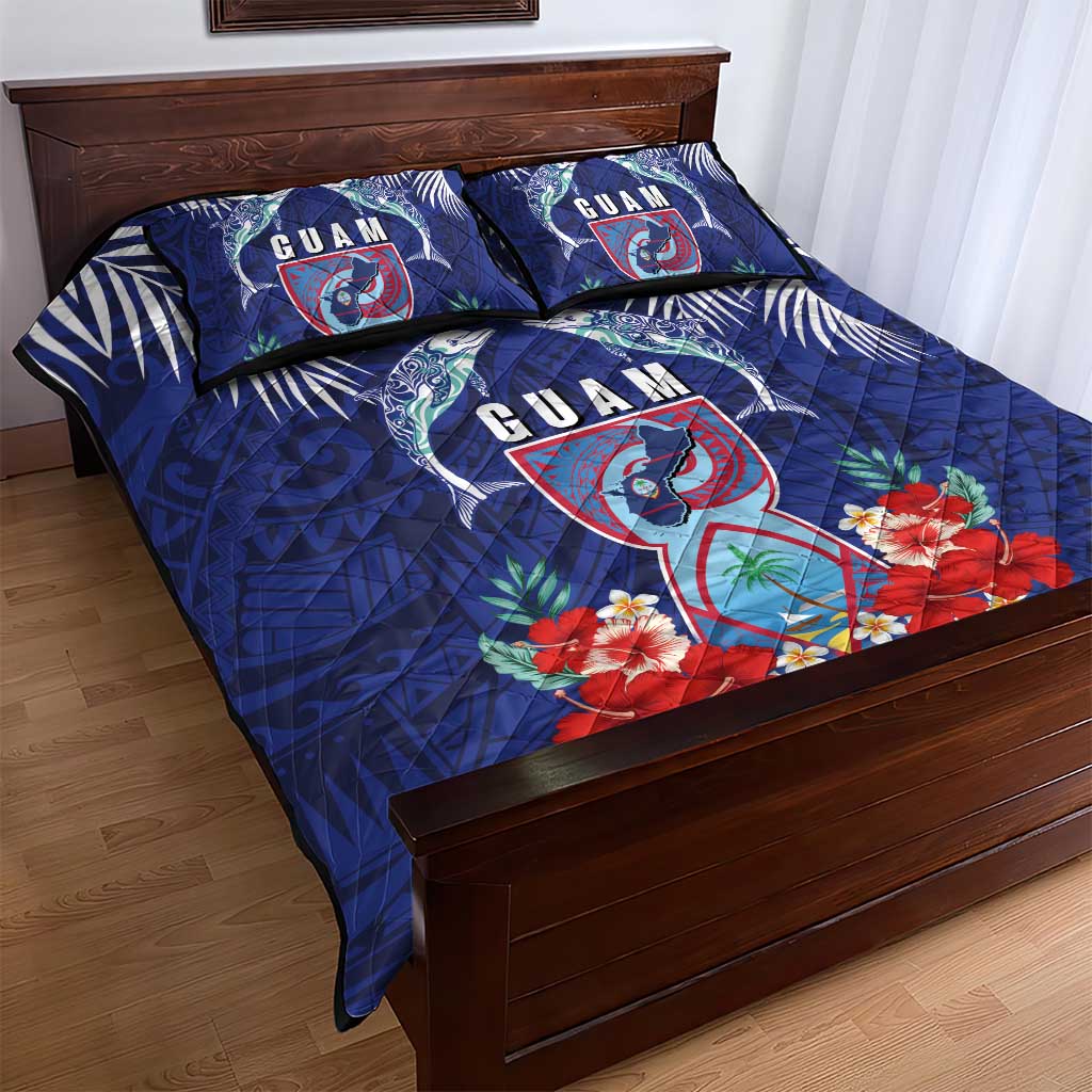 Guam Liberation Day Quilt Bed Set The Tribal Latte Stone and Dolphins with Hibiscus Chamorro Culture LT03 - Polynesian Pride