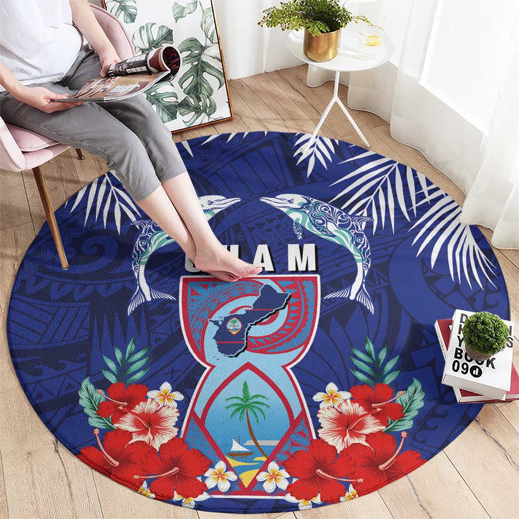 Guam Liberation Day Round Carpet The Tribal Latte Stone and Dolphins with Hibiscus Chamorro Culture LT03 - Polynesian Pride