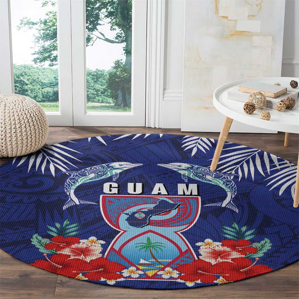 Guam Liberation Day Round Carpet The Tribal Latte Stone and Dolphins with Hibiscus Chamorro Culture LT03 - Polynesian Pride
