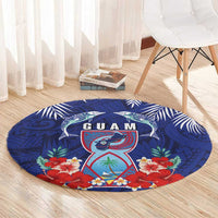 Guam Liberation Day Round Carpet The Tribal Latte Stone and Dolphins with Hibiscus Chamorro Culture LT03 - Polynesian Pride