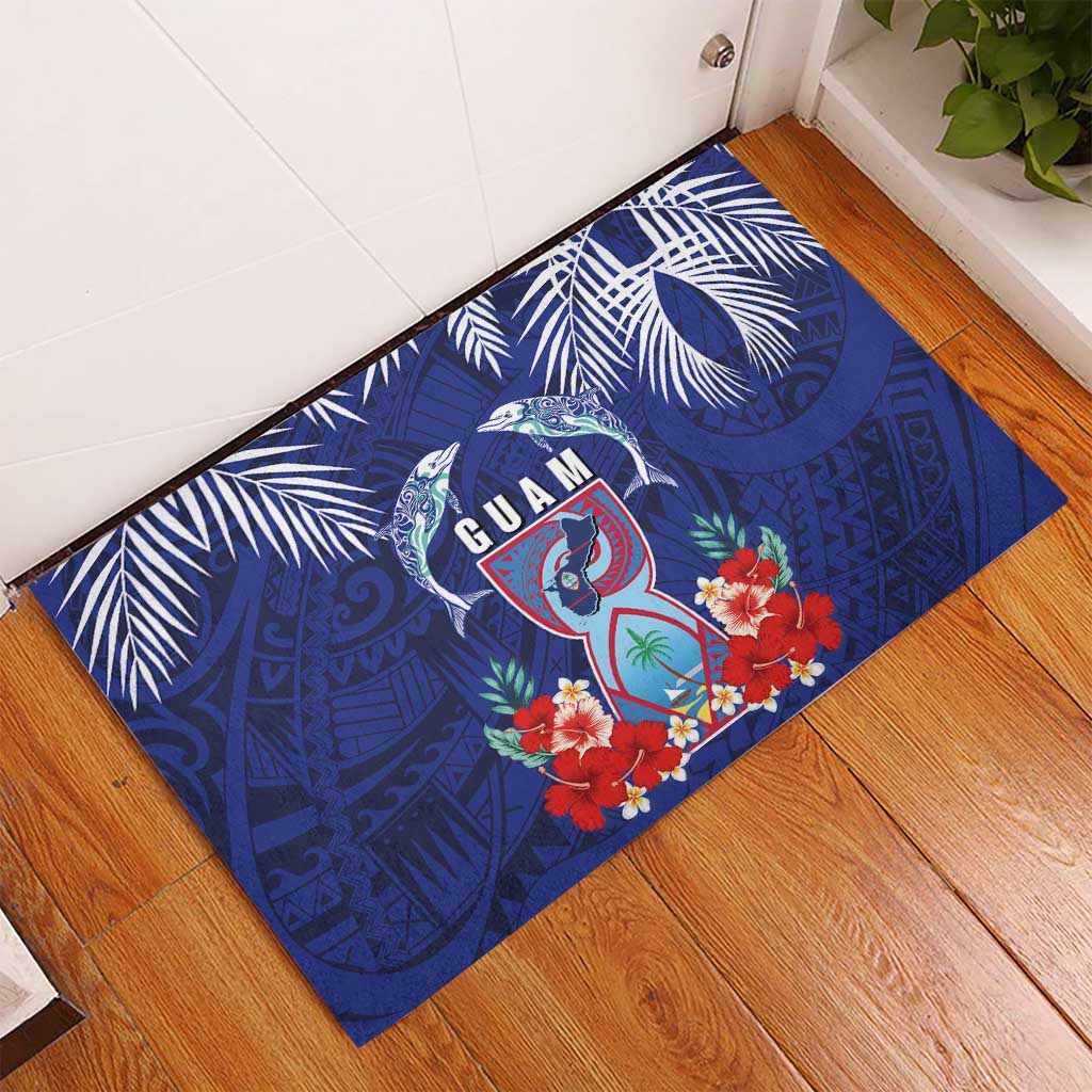 Guam Liberation Day Rubber Doormat The Tribal Latte Stone and Dolphins with Hibiscus Chamorro Culture LT03 - Polynesian Pride