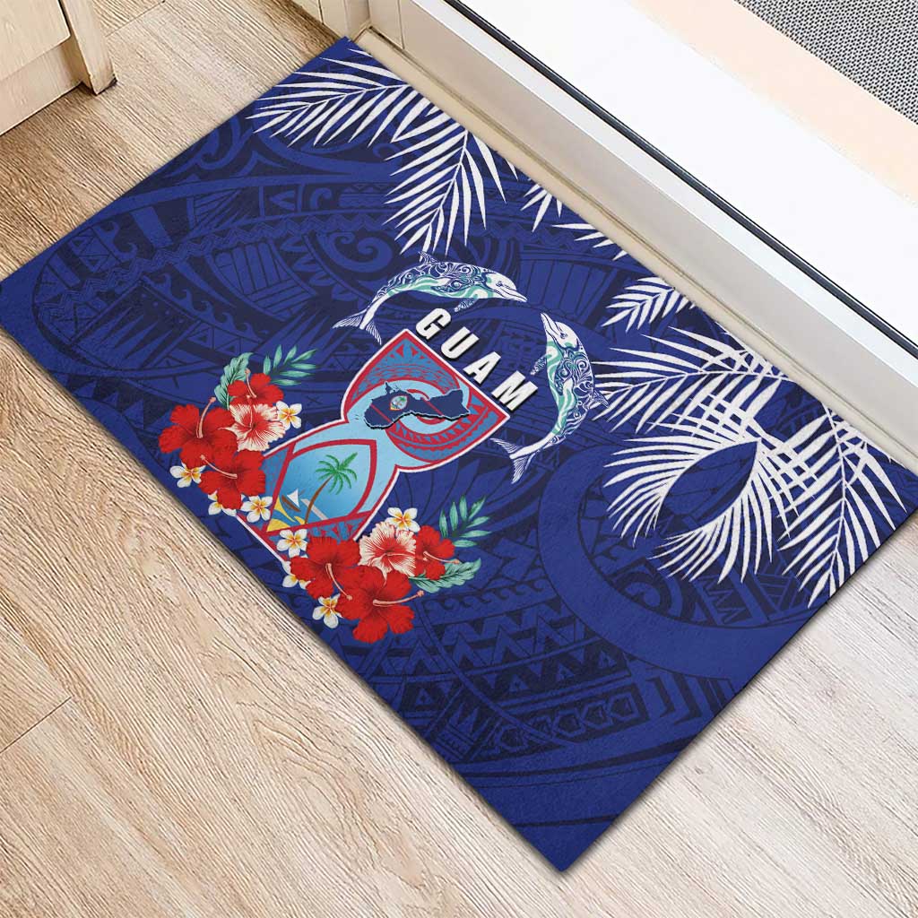 Guam Liberation Day Rubber Doormat The Tribal Latte Stone and Dolphins with Hibiscus Chamorro Culture LT03 - Polynesian Pride