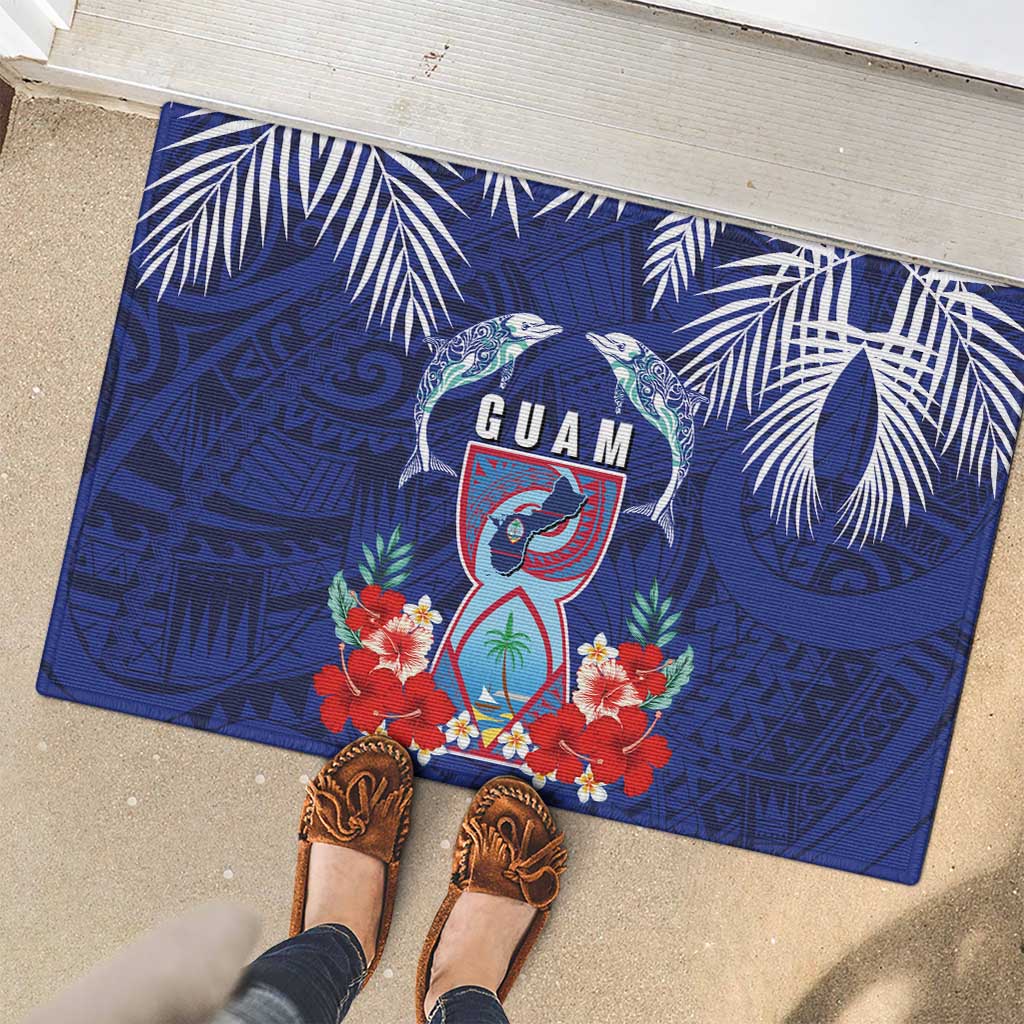 Guam Liberation Day Rubber Doormat The Tribal Latte Stone and Dolphins with Hibiscus Chamorro Culture LT03 - Polynesian Pride