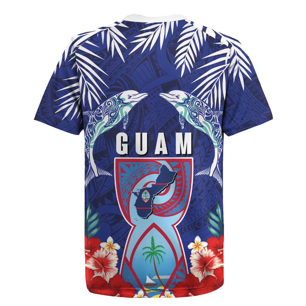 Guam Liberation Day Rugby Jersey The Tribal Latte Stone and Dolphins with Hibiscus Chamorro Culture LT03 - Polynesian Pride