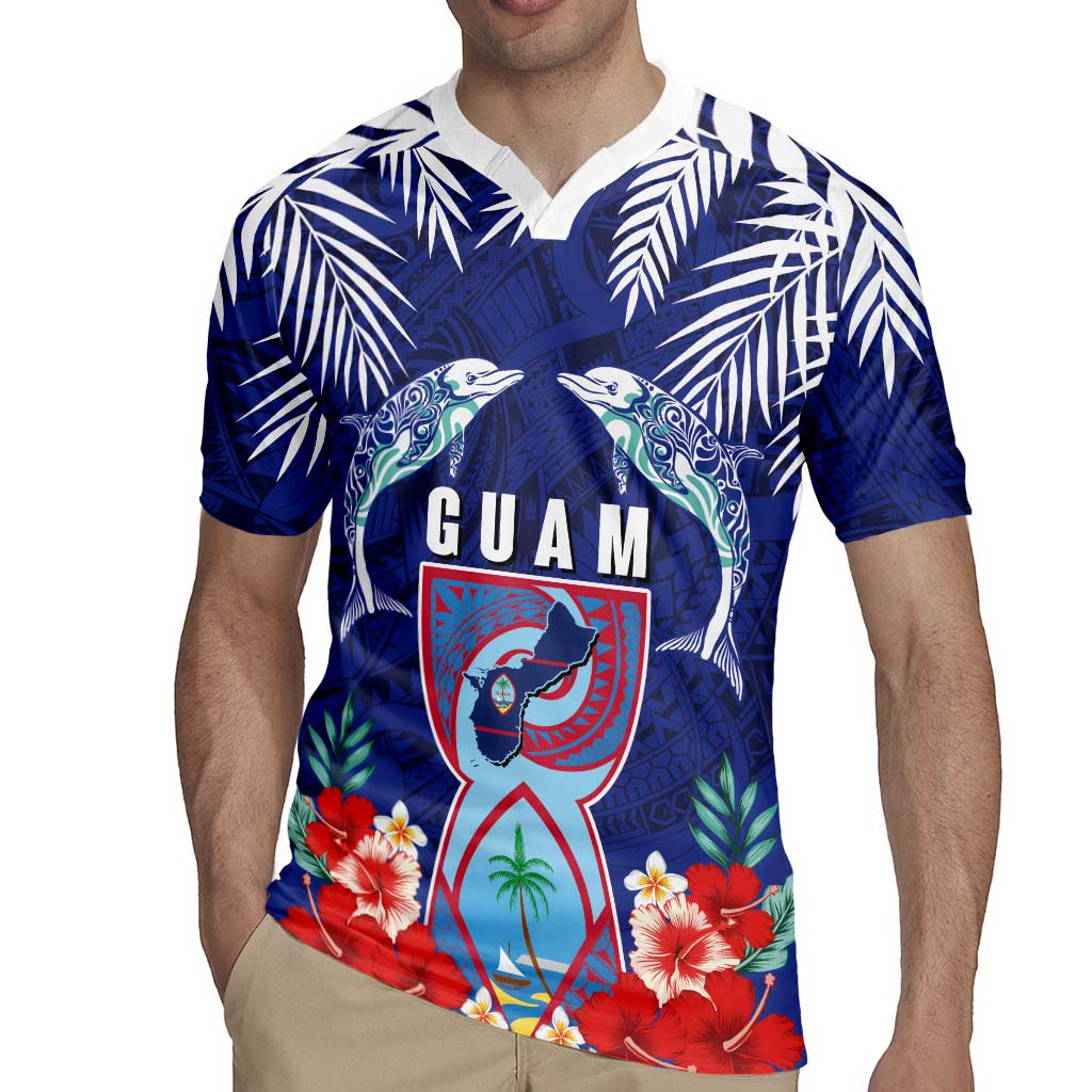 Guam Liberation Day Rugby Jersey The Tribal Latte Stone and Dolphins with Hibiscus Chamorro Culture LT03 - Polynesian Pride