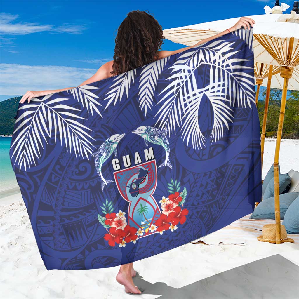 Guam Liberation Day Sarong The Tribal Latte Stone and Dolphins with Hibiscus Chamorro Culture LT03 One Size 44 x 66 inches Blue - Polynesian Pride