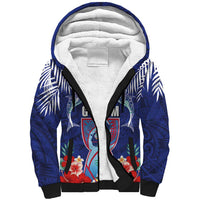 Guam Liberation Day Sherpa Hoodie The Tribal Latte Stone and Dolphins with Hibiscus Chamorro Culture LT03 Unisex Blue - Polynesian Pride