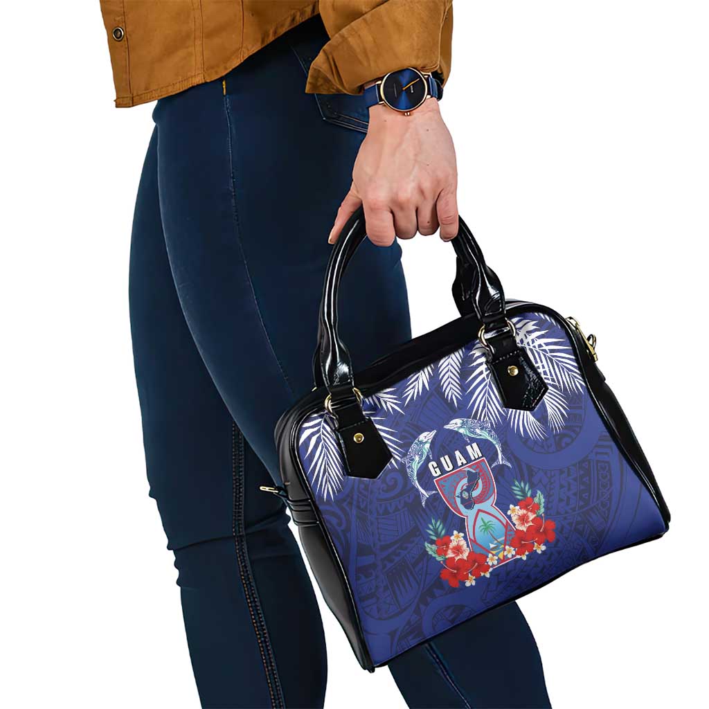 Guam Liberation Day Shoulder Handbag The Tribal Latte Stone and Dolphins with Hibiscus Chamorro Culture LT03 - Polynesian Pride