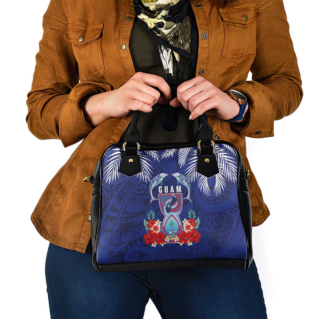 Guam Liberation Day Shoulder Handbag The Tribal Latte Stone and Dolphins with Hibiscus Chamorro Culture LT03 - Polynesian Pride