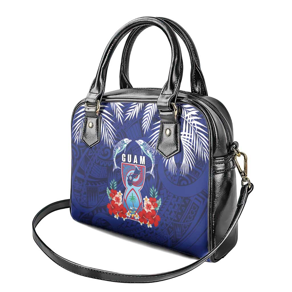 Guam Liberation Day Shoulder Handbag The Tribal Latte Stone and Dolphins with Hibiscus Chamorro Culture LT03 - Polynesian Pride